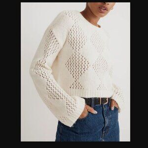 Madewell Diamond-Stitch Crewneck Crop Sweater, XS, Cream, NWT